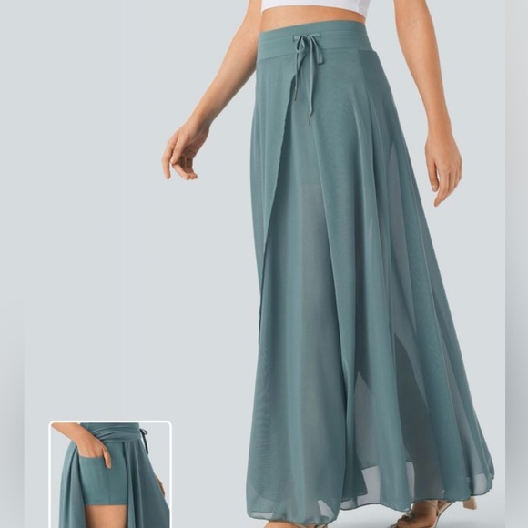 HALARA High Waisted Contrast Mesh 2in1 Maxi Flare Skirt - Picture 6 of 6